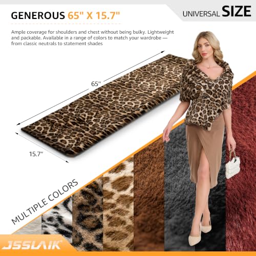 Women's Luxe Short Pile Faux Fur Coat with Shawl Collar - color: Dark Roast Leopard