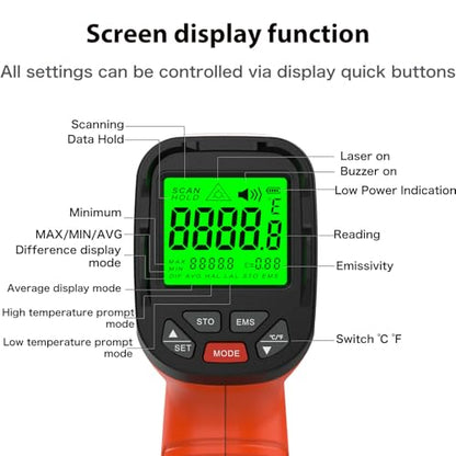 58°F to 2732°F Infrared Thermometer Gun, Industrial 50:1 Ratio - color: Orange/-58°F to 2732°F-Carrying Case