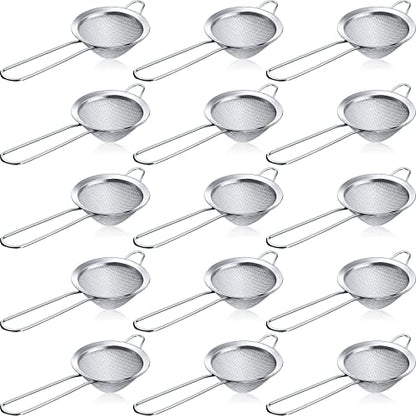 Yungyan 15 Packs Fine Mesh Small Strainer 3.3" Cocktail Strainer Stainless Steel Tea Strainers Mini Sieve Sifter for Juice, Tea Herbs, Coffee Drinks, Long Handle(Silver)
