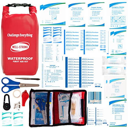 Waterproof First Aid Kit Roll Top Boat Emergency Kit with Waterproof Contents for Fishing Kayaking Boating Swimming Camping Rafting Beach Red - color: Ws011-red
