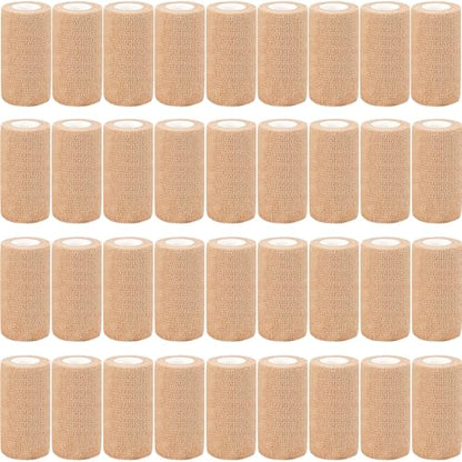 AZEN 36 Pack Self Adhesive Bandage Wrap, 4" X 5 Yards Elastic Cohesive Bandage Wrap, Skin Color Athletic Tape, Ankle Tape, Tattoo Grip Tape Wrap, Vet Wrap - color: Beige, size: 4IN - 36Pack