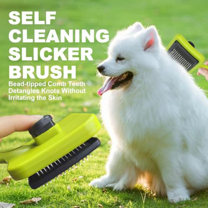 Green Self Cleaning Slicker Brush for Dogs&Cats for Shedding 17mm