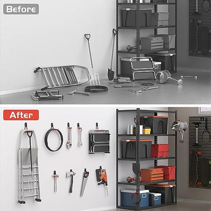 WALMANN Garage Storage Hooks, Wall Mount Utility Hooks for Tools | Wall Hooks for Ladders, Cords, Folding Chairs, Shovels and Rakes, Shelving Hooks for Keyhole Shelving Units - style: Orange-red Hook