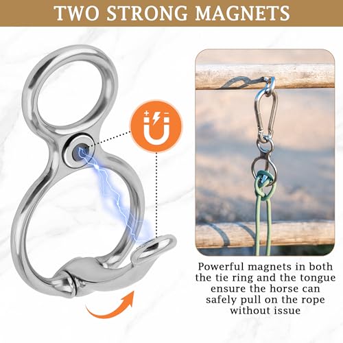Horse Tie Ring (2 PCS) - Stainless Steel Tie Ring - Strong Magnets - Extra Large Carabiner Clip - Horse Tack and Supplies, Horse Training Equipment, Safe Horse Accessories