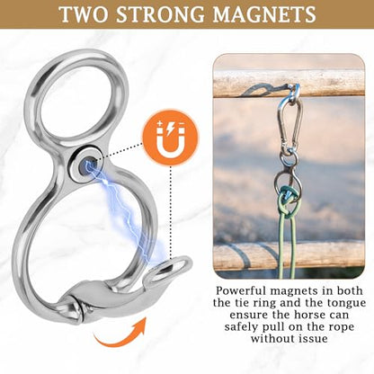 Horse Tie Ring (2 PCS) - Stainless Steel Tie Ring - Strong Magnets - Extra Large Carabiner Clip - Horse Tack and Supplies, Horse Training Equipment, Safe Horse Accessories