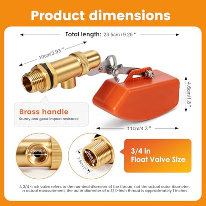 2 Pack Brass Float Valve 1/2 Inch, Auto Fill and Shut off, No Leakage | Water Float Ball Valve with Adjustable Arm, Pool Fill Float Valve for Water Trough,Fountains,Water Tank,Ponds,Aquariums - color: 1/2 in Orange