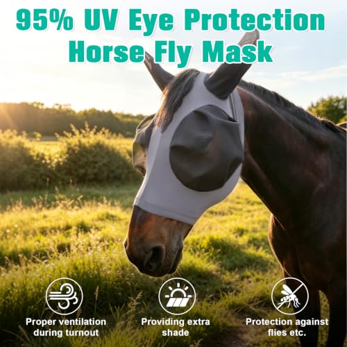 3D Stretch Mesh Horse Fly Mask with Ears (Grey, COB) - color: Grey, size: COB