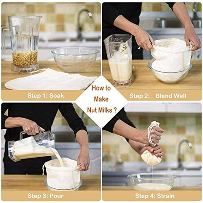 3 PCS 12"x12" Nut Milk Bags - 100% Unbleached Cotton Cheesecloth, Reusable Food Strainer Colander For Straining Almond/Oat Milk, Celery Juice, Cold Brew Coffee, Yogurt and Cheese Making - color: 3 pack