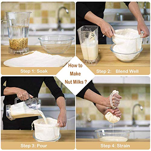 6 PCS 12"x12" Nut Milk Bags - 100% Unbleached Cotton Cheesecloth, Reusable Food Strainer Colander For Straining Almond/Oat Milk, Celery Juice, Cold Brew Coffee, Yogurt and Cheese Making - color: 6 pack