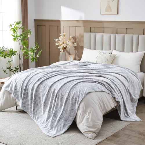 NEWCOSPLAY Fleece Leaves Pattern King Blanket, Frosty Dark Grey, 90"x110" - color: Frosty Dark Grey, size: King(90"x110")