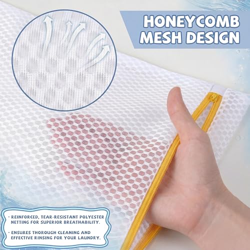 Junkin 40 Pack Honeycomb Mesh Laundry Bags 12x16 Inch Reusable Delicate Wash Bags with Anti-rust Zippers Durable Washing Machine Bag for Bras, Lingerie, Socks, Baby Clothes