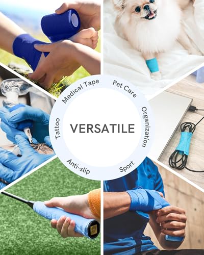 FriCARE Self Adhesive Bandage Wrap, Medical Tape in First Aid Kit, Ocean | Elastic Cohesive Bandages for Sports/Vet/Wrist Ankle Wounds, 2 Inches X 5 Yards, Latex-free 6 Rolls - color: Ocean