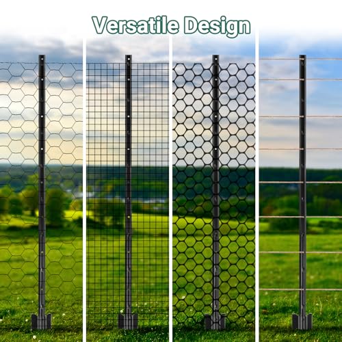 Metal Fence Posts Splicing 6 FT, 16 Pack Black Heavy Duty U Posts - color: Black, size: 6FT-16Pack