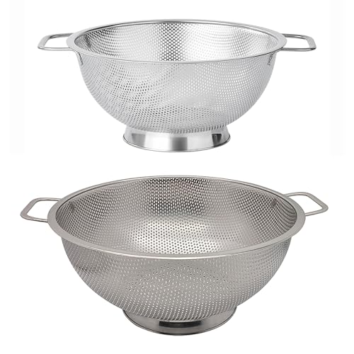 Fox Run Large Colander Set, Set of 2 Stainless Steel Kitchen Strainers with Handles, Includes a 5 Quart and a 3 Quart Pasta Strainer - size: 5 Quart and 3 Quart Colanders