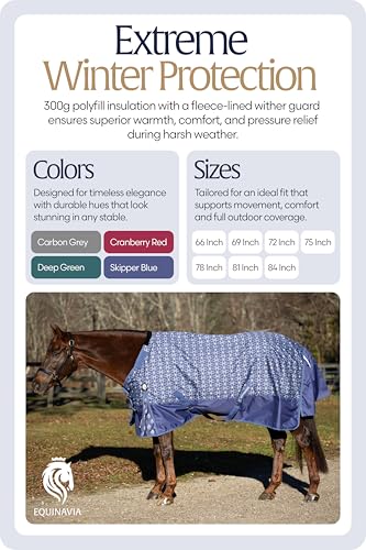 Equinavia Arktis Regular Neck Heavy Turnout Blanket 300g - Skipper Blue - 72 in - color: Skipper Blue, size: 72 in