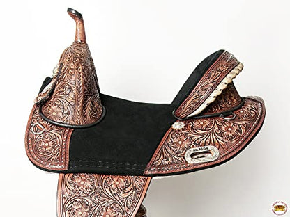 HILASON Western Horse Treeless Trail Barrel American Leather Saddle | for Horses - size: 16 In