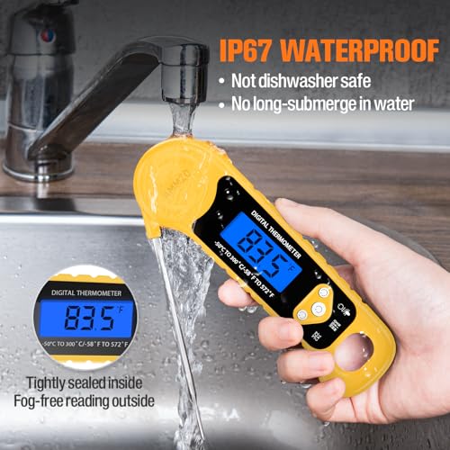 AMMZO Meat Thermometer Digital, Instant Read Food Thermometer - Waterproof w/Backlight for Cooking, Candy, Deep Fry, BBQ, Grill, Candy Making Accessories, Gifts for Men Women(Yellow) - color: Yellow