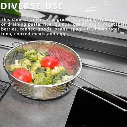 Metal Fine Mesh Strainer and Colander for Kitchen with Handle, Stainless Steel Pasta Strainer/Kitchen Funnel/Collander/Sifter for Strain/Wash Vegetables, Fruits, Spaghetti, Rice (8.6＂) - size: 8.6＂