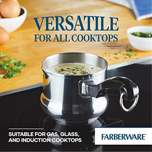 Farberware Classic Series Stainless Steel Butter Warmer Melting Pot | Easy pouring, stainless steel pot for melting butter and heating milk, small pot, spout, dishwasher safe, oven safe