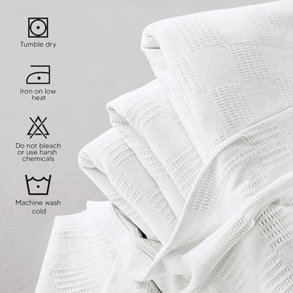 Utopia Bedding 100% Cotton Thermal Blanket White Full, 90x84 Inches - color: White, size: Full