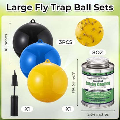 3 Pack Horse Fly Trap Balls, Sticky Coating and Brush for Outdoors