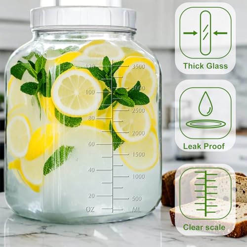 1 Gallon Glass Jar with Lids,2 Pack Super Wide Mouth Large Mason Jars 128 oz,Glass Gallon Jugs Storage Container for Sun Tea,Kombucha,Storing,Canning