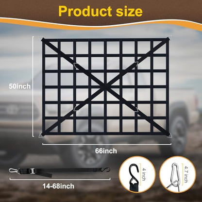 Cargo Net for Pickup Truck Bed, Heavy Duty 1100 lbs Capacity - size: 66" x 50"