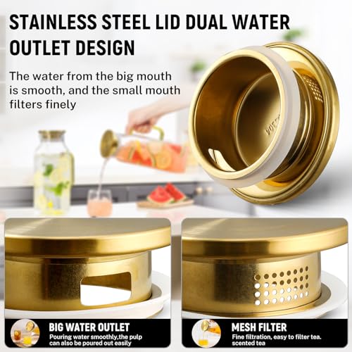 2 Pack 2 Liters/68 oz Square Glass Pitcher with Lid and Handle for Fridge, Iced Tea and Coffee Carafe Beverage Serveware, Heat Resistant Borosilicate Water Gold Jug for Hot/Cold Drinks and Milk - size: 68 oz Gold