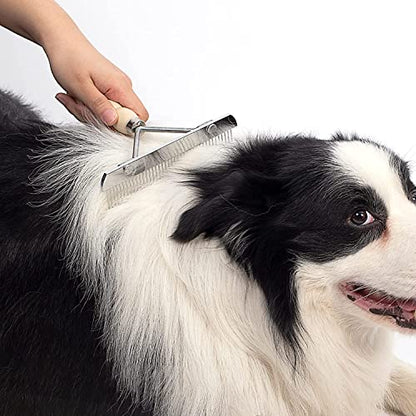 Dog Rake for Undercoat, Long-Haired Pet Brush & Metal Shedding Comb