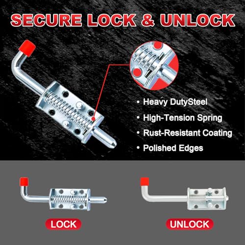 MAOPINER 4PCS Metal Barrel Bolt Latch, 6.5" Spring Loaded Door Lock | Zinc Plated Slide Bolt with Grip Handle for Ramp Doors, Fences, RVs, Gates and General Hardware Applications