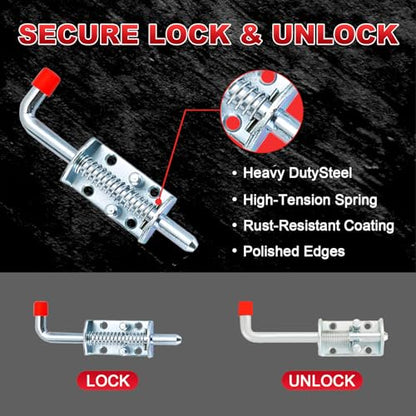 MAOPINER 4PCS Metal Barrel Bolt Latch, 6.5" Spring Loaded Door Lock | Zinc Plated Slide Bolt with Grip Handle for Ramp Doors, Fences, RVs, Gates and General Hardware Applications
