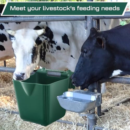 4 Pcs 15 Quart Plastic Hook Over Horse Feed Bucket for Stall Fence, Green - color: Green