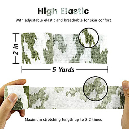 FRESINIDER 9 Rolls Self Adhesive Wrap Athletic Tape Gauze, Breathable Elastic Cohesive Bandage for Sports Injury & Pet (7 Pcs 2" x 5 Yards + 2 Pcs 1" X 5 Yards) (Snow Camo) - color: Snow Camo