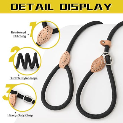 Mile High Life Heavy Duty Slip Lead No Pull Leash 6/5/4FT for Large Dogs - color: Black, size: 4 Feet