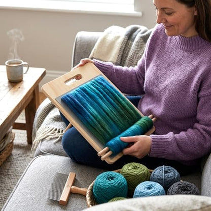1pcs Wooden Wool Blending Board Set with Wool Brush & Wools Carder | Complete Fiber Prep Kit with Board, Brush, Dowels for Rolags & Batts | Ideal for Drum Carders for Wools