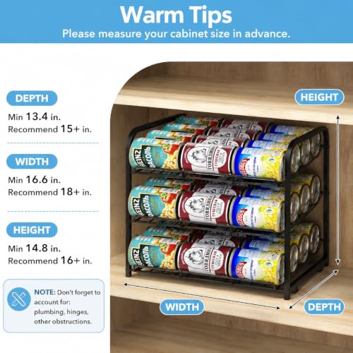 Can Rack Organizer,3 Tier Stackable Can Storage Dispenser,Black - color: Black