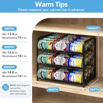 Can Rack Organizer,3 Tier Stackable Can Storage Dispenser,Black - color: Black