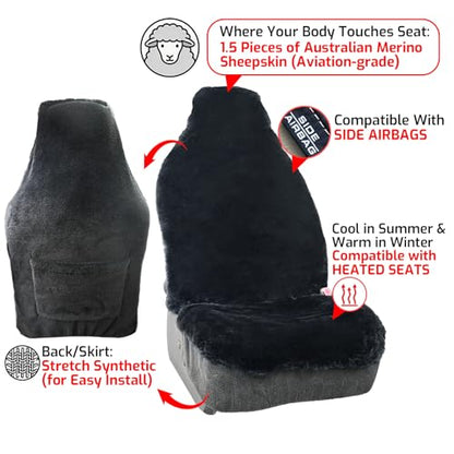 Aegis Cover Sheepskin Car Seat Cover Genuine Australian Merino Wool Front Seat Cover Luxury Dense Pelt Universal Fit for Most SUVs, Trucks, Bucket-Style, 54 X 22 Inches (CS-Charcoal) - color: Charcoal