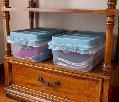 Hefty Hi-Rise Storage Bin with Lid, 18 Quart, Smoke Blue, 8 Pack | Stackable Plastic Container Tote for Home, Office, and Classroom Organization - size: 18 QT - 8 Pack