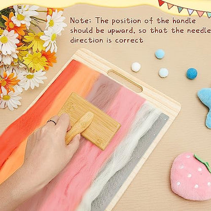 Tessco for you 4 Pcs Wool Blending Board Carding Brush Set with 1 Wool Hand Carders Wood Brush 2 Wooden Craft Sticks, Needle Felting Tools for Felt Needle Project Spinning Craft