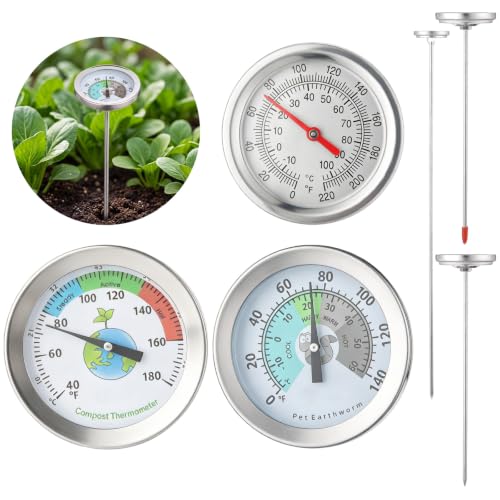 Zhengmy 20 Inch & 7.9 Inch 3 Pcs Compost Soil Thermometer Stainless Steel