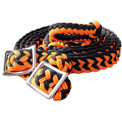 HILASON Braided Poly Barrel Horse Racing Reins Flat Grip Knots 1" X 8Ft | Rein Gifts - color: Orange-Black