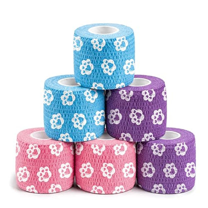 Vet Wrap Cohesive Bandages, Self-Adhesive Bandage Wrap, Breathable Non-Woven Self Adherent Tape for Pet Dog Leg Paw Wound, Horse, Cat, First Aid & Ankle Sprain, 2 Inch (6 Rolls) - color: 6 Rolls
