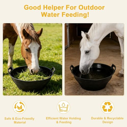 4Pcs Rubber and Plastic Feed Pan with Handle, 3 Gallon / 12 Quart