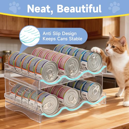 Cat Food Can Organizer 2-Tier Hold 36 Cans 3.5oz Transparent Cat Can Rack - size: 2 Layers