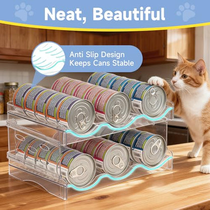 Cat Food Can Organizer 2-Tier Hold 36 Cans 3.5oz Transparent Cat Can Rack - size: 2 Layers