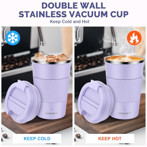 MOMSIV 12oz Travel Coffee Mug, Insulated Coffee Cup with Leakproof Lid - color: B-Purple Taro-12oz