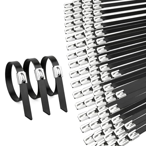 100PCS Cable Ties, 0.31X11.8 Inch Heavy Duty Black Metal Zip Ties - color: Black, size: 100PCS 3.1x15.75 Inch