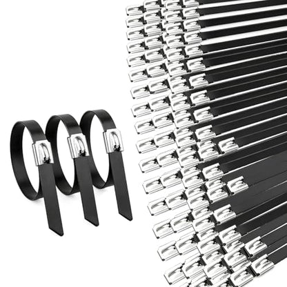 100PCS Cable Ties, 0.31X11.8 Inch Heavy Duty Black Metal Zip Ties - color: Black, size: 100PCS 3.1x15.75 Inch