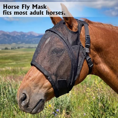 Full Size Horse Fly Mask All Round Mesh Horse Fly Masks UV Eye Protection Eye Mask for Horses with Uveitis, Photosensitivity, Ulcer, Head Shaking